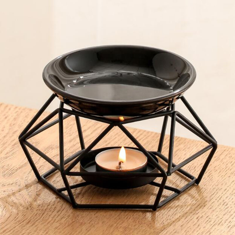 Home Fragrance Lamp - Ceramiczna miska Żelazny stojak Czarny kolor